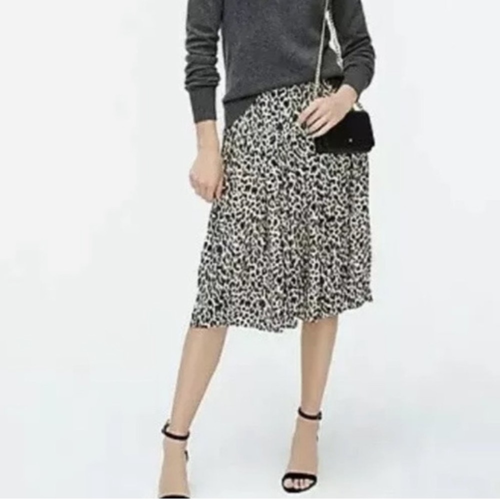 J. Crew Black and White Leopard Midi Skirt